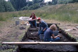 Borris, Cindy, and Terri excavating trench