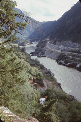 View downriver from ridge above camp.  Camp and site in foreground