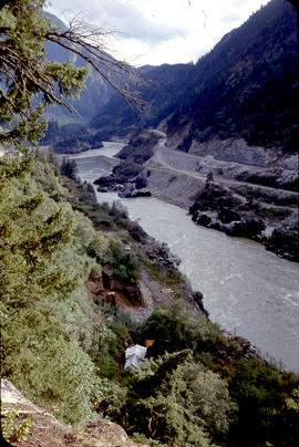 View downriver from ridge above camp.  Camp and site in foreground