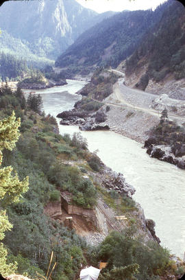 View downriver from ridge above camp.  Camp and site in foreground