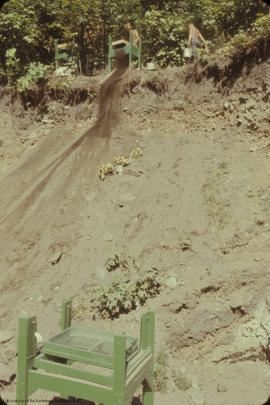 View of screens sited along trail, to NE of excavation