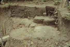 View, to east, from west side 59 trench, of east profile upper horizons