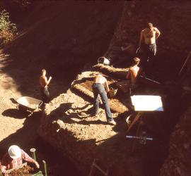 View from west side of &#039;59 trench, down and to NE, of excavation