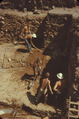 View from above, down and to east, showing excavation