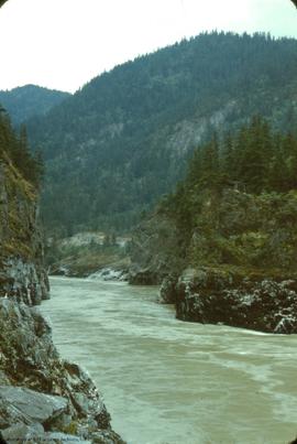 View across Fraser [from N of Twin Tunnels] to CPR side. Note fish racks