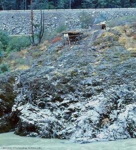 View, across Fraser [from N of Twin Tunnels] to CPR side. Note fish rack