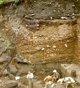 View, to east, from above, of work in progress on lower horizons